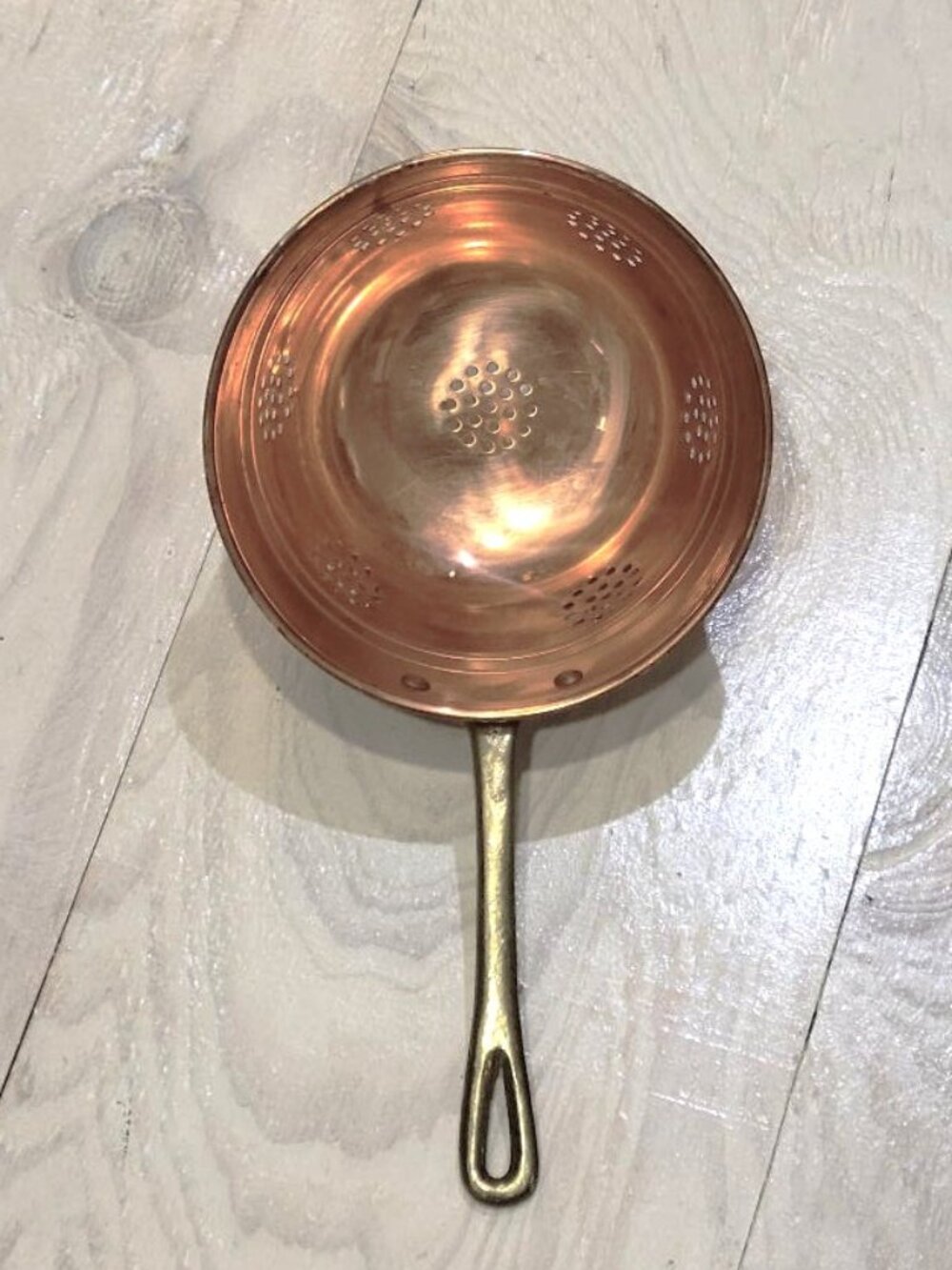 Vintage 6 Inch Copper Colander Strainer with Brass Handle Farmhouse Cottage